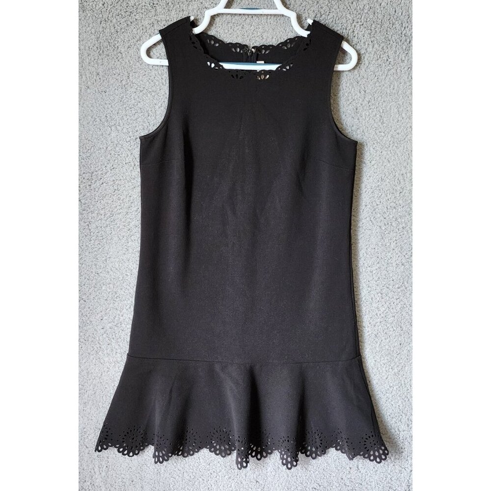 LOFT Women's Sleeveless Flounce Dress Solid Black Laser Cut‎ Floral Hem Size 6
